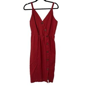 Maurices Burgundy Linen Blend Side Button Down Lined Dress‎
